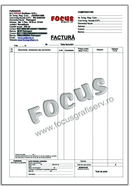 Facturi, chitanțe și avize, exemplu 5 din portofoliul FOCUS