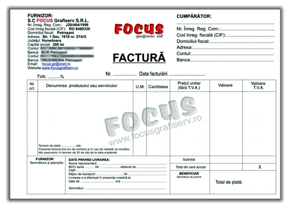 Facturi, chitanțe și avize, exemplu 4 din portofoliul FOCUS